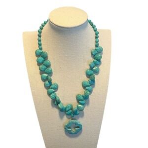 Turquoise Gemstone Statement Necklace‎ Chunky Pendant Boho Southwestern